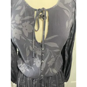 Sundry Floral Print Button Front Tie Waist‎ Long Sleeve Mini Dress Charcoal M thumbnail 4