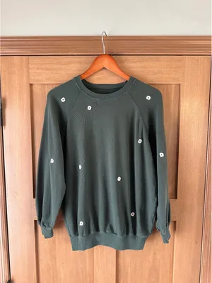 THE GREAT. The College Crewneck Sweatshirt Olive Floral Embroidered Women’s 0 XS thumbnail 3