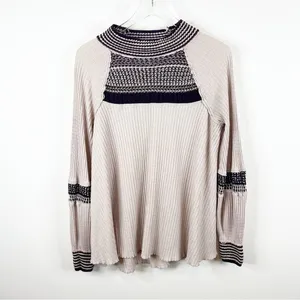 Free People Snow Day Thermal Mock Neck Top Women's Size M‎ Waffle Knit thumbnail 3