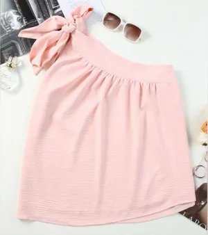 Asymmetrical Tie On One Shoulder Sleeveless Top in Light Pink thumbnail 3