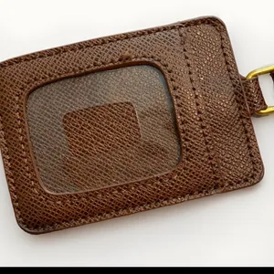 Adrienne Vittadini Brown luggage tag ID holder brown leather gold tone Logo thumbnail 4