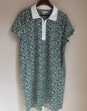 Chicos Polo Dress Womens 3 XL Green White Abstract Print Zip Golf Tennis EUC thumbnail 1