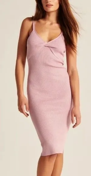 Abercrombie Sleeveless Twist Front Ribbed Midi Dress Size L Tall Pink Romantic thumbnail 1