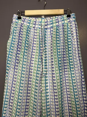 MUSERO Pants Womens Large Multicolor Crochet Wide Leg Ankle Elastic Waist thumbnail 1