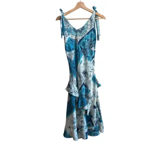 Vintage blue white adjustable knot straps midi tiered fairy dress women's size M thumbnail 5