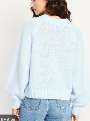 Old Navy Womens Cozy V Neck Sweater Blue Wool Blend New Medium thumbnail 2