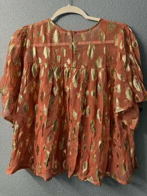 Gold and Peach Women's Top Orange Size L thumbnail 3