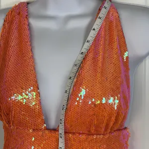Song of Style x Revolve Women's Orange Sequin Halter Open Back Midi Dress Small thumbnail 9