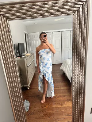 White with blue flower dress thumbnail 3