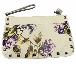 White‎ House Black Market Floral Wristlet Purse White Purple Green Studded NWT thumbnail 1
