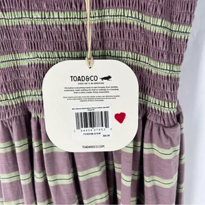 Toad & Co Gemina‎ Sleeveless Dress Faded Lilac 90s Stripe Smocked NWT Size M thumbnail 7