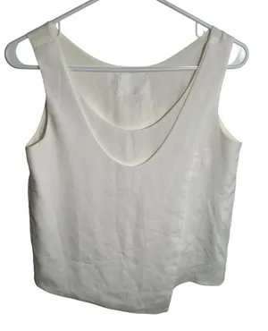 Vetiver Women's Sleeveless Blouse White Scoop Neck Faux Wrap Lined Boxy‎ thumbnail 1