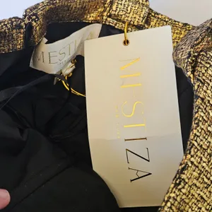 Mestiza New York Jody Metallic Gold Tweed‎ Square Neck Flutter Hem Midi Dress 2 thumbnail 9