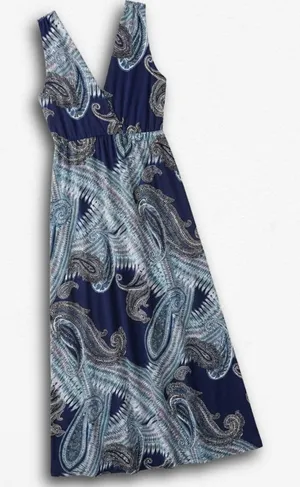 Unbranded Blue Paisley V-Neck Sleeveless Empire Waist‎ Boho Maxi Dress thumbnail 1