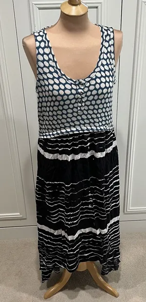 Anthropologie Lilka Mixed Media Maxi Dress‎ Polka Dot Stripe Boho Artsy Hippie thumbnail 1