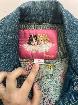 Fiorucci Blue Denim Sleeveless Vest Floral Embroidery with Pink Label thumbnail 2