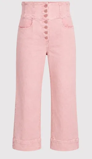 Ulla Johnson Womens Jeans Pink Denim High Rise Button Fly Crop Wide Leg Size 12 thumbnail 1