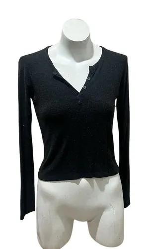 Brandy Melville Women's Black Henley Long Sleeve Button-Up Top M thumbnail 1