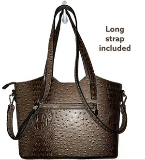 Isabella vegan leather ostrich satchel! Taupe in color with unique design! thumbnail 6