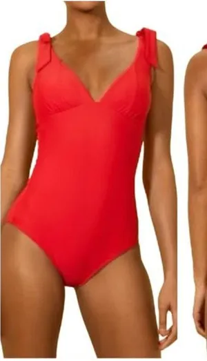 Shade & Shore NEW Women's Size S Red Tie-Shoulder Back Cutout One-Piece Swimsuit thumbnail 1