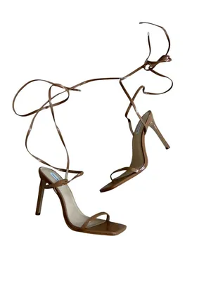 STEVE MADDEN Beige Tan Patent Laceup Sandals Heels Size 11 thumbnail 3
