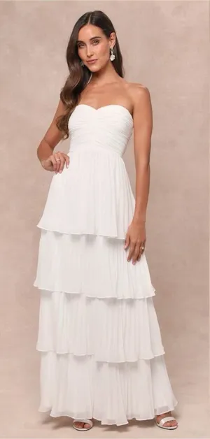LULU’S Seriously Sensational White Strapless Tiered Maxi Dress thumbnail 1