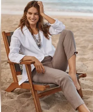 NWT J Jill‎ Linen Stretch Pull On Ankle Pant in Saddle Khaki Tan sz medium p thumbnail 1