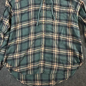 American Eagle Hooded Flannel Shirt Womens XS Green Plaid Button Down Hoodie thumbnail 6