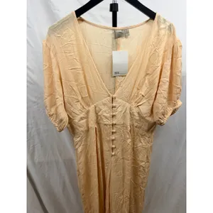 New! ASOS Women's Crinkle Tea Wide Leg Jumpsuit with Puff Sleeves in Stone Sz 12 thumbnail 4