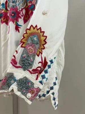 NWOT Johnny Was Floral Embroidered Long Sleeves Blouse Boho Chic Size L thumbnail 7
