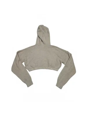 Aeropostale Women's XS Cropped Hoodie Sweater Beige Knit thumbnail 2