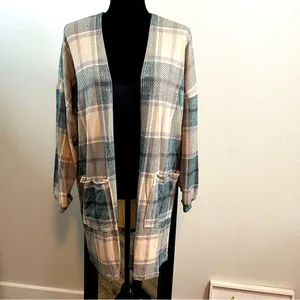 Cabincore Western Rustic Green Plaid Loose fit Long Cuff-sleeve Pockets Shacket thumbnail 2