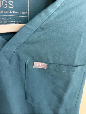 Figs Women’s Teal V-Neck Scrub Top with Navy Pants thumbnail 3