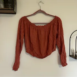 Aeropostale Dusty Rose Pink Long‎ Sleeve Lightweight Cropped Swissdot Blouse Lrg thumbnail 2