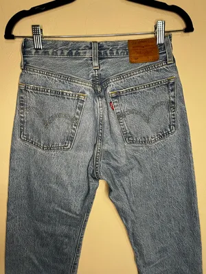 Levis 501’s Premium‎ Cropped High Rise Straight Leg Button Fly Luxor Denim Jeans thumbnail 9