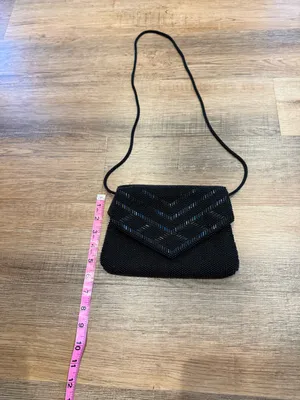 Source Unknown VNG Beaded Chevron Evening Crossbody Bag - Black Double Flap thumbnail 6