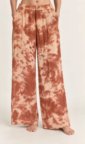 Wonderly Tie Dye Wide Leg Pants Cotton Gauze Boho Coastal Beachy Festival Earthy thumbnail 1