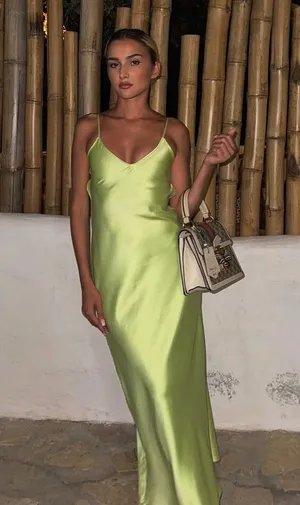 ZARA Dress Lime Green Satin Effect Maxi Midi Wedding Party Date Coctail thumbnail 1