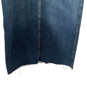 Zara Women’s Stretch Denim Maxi Skirt Blue Dark Wash Raw Hem Size S thumbnail 3