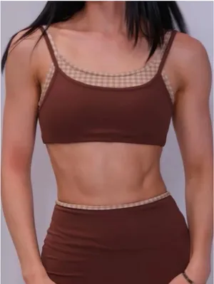 LW Active Saddle Brown Gingham Sports Bra thumbnail 1