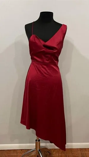 Lulus Sereno Wine Satin Cowl Neck Asymmetrical Midi Dress Small S thumbnail 3