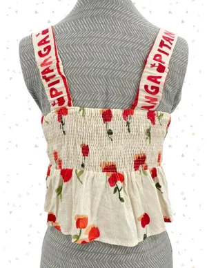 Farm Rio White Cherries Print Cherry Fruit Ruffle Crop Top Summer Blouse Size XS thumbnail 1