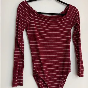 Hollister Ribbed Maroon & White Striped Off Shoulder Long Sleeve Bodysuit thumbnail 3