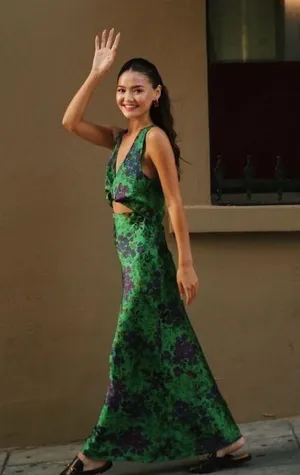 Zara maxi floral satin dress wedding evening party Floral Green Cutout Dress thumbnail 8
