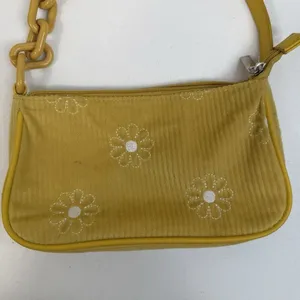 Art Class Y2K‎ Style Mini Bag Wristlet Yellow Corduroy Purse Embroidered Flowers Cottage thumbnail 4