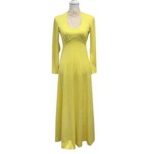 Vintage 1970s Victorian Edwardian Revival Yellow Lace Neck Maxi Dress Costume XS thumbnail 3