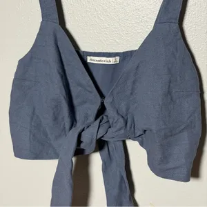 Abercrombie & Fitch‎ Women's Navy Linen Tie-Front Crop Top Size S thumbnail 3