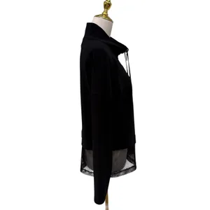 Joseph Ribkoff‎ Mesh Insert Shirt Hem Rhinestone 1/4 Zip Black Mock Neck Grunge thumbnail 4