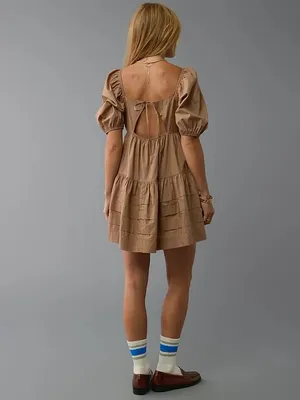 American Eagle Outfitters Brown Mini Puff Sleeve Dress, Size Medium, NWT thumbnail 2