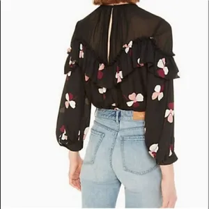 Kate Spade Black Floral Top Blouse thumbnail 2